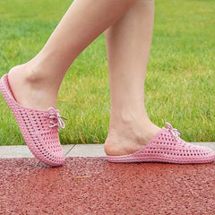 Women's Bowknot Hollow Out Flat Slides Closed Toe Mules
