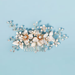 Rose Flower Bride Wedding Hair Comb Faux Pearl Bridal Hair Clip