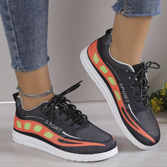 Women's Geometric Pattern Sneakers Lace Up Low Top Knit Mesh Shoes