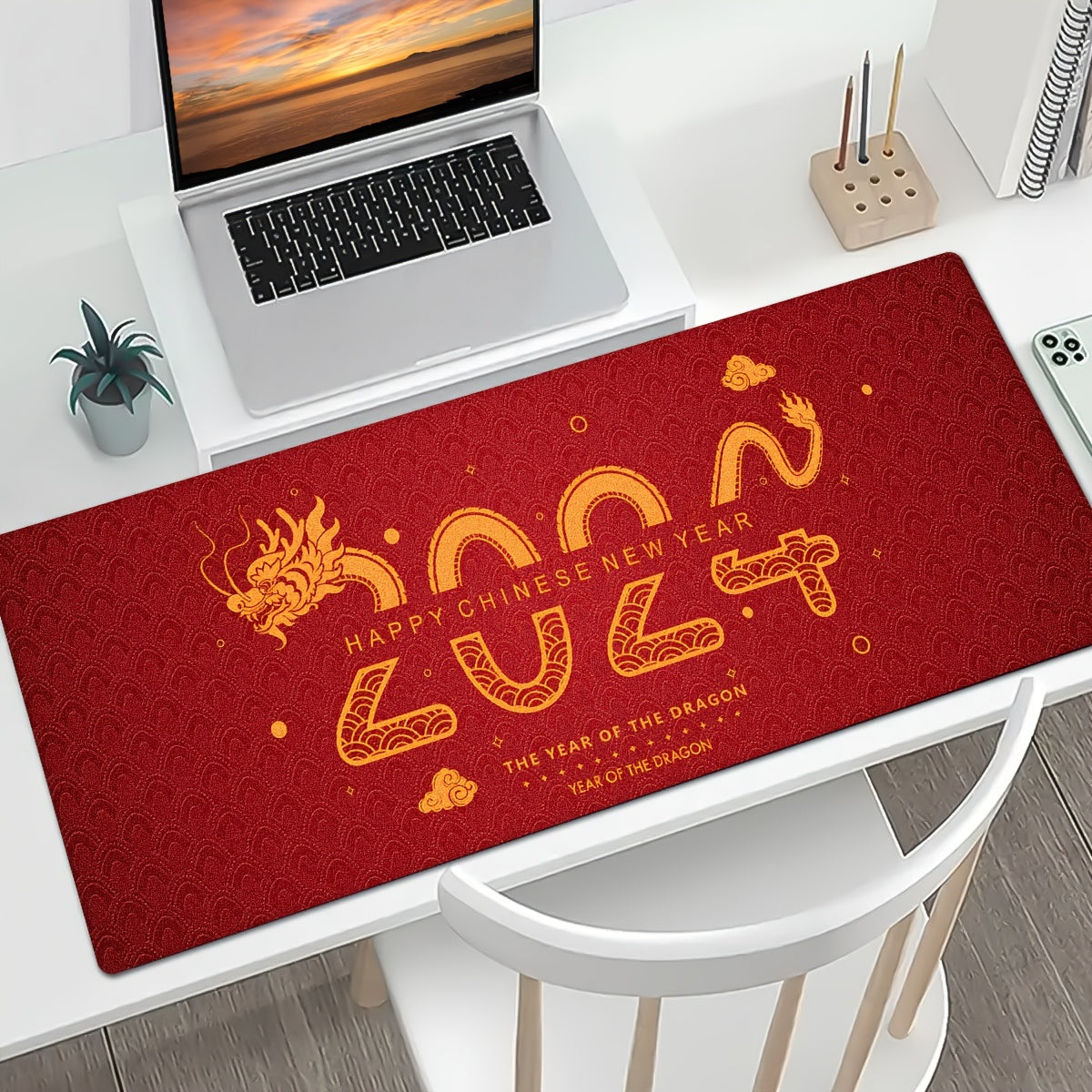 New Year Dragon Print Tableware Drying Pad Soft Drainage Anti Slip Pet Pad