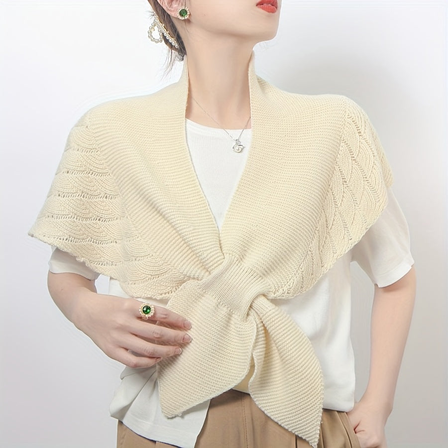 Knitted Triangle Shawl Wrap Fishtail Pattern Hollow Knitted Shawl