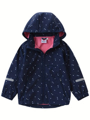 Girl's Soft Shell Hooded Jacket - Windproof & Waterproof Zip Up Fleece