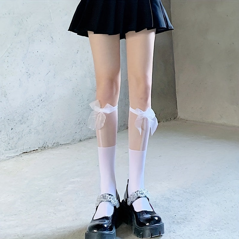 Mesh Bow Calf Socks Sweet & Lolita Knee High Socks