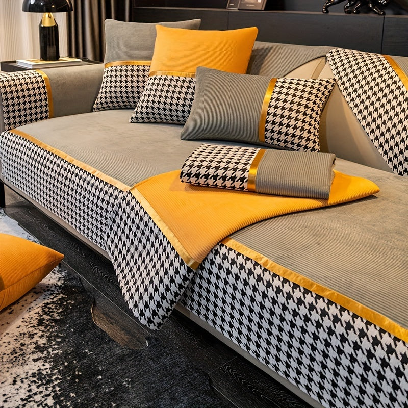 Short Plush Sofa Slipcover Modern Non slip Sofa Cover