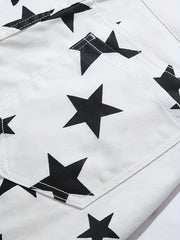 Men's Casual Stars Print Cotton Jean Shorts