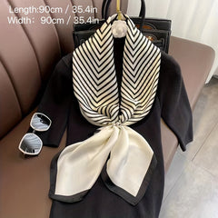 Striped Shawl & Satin Square Scarf Bandana Silk Head Wrap