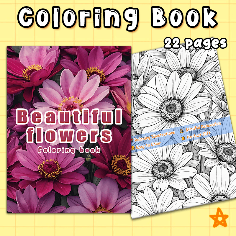 Flowers Adult Coloring Book Pink & Purple Floral Perfect Gift Holidays Birthdays