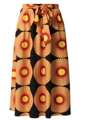Graphic Print Pleated Skirts Boho Tie Front Summer Skirts Women's Clothing
