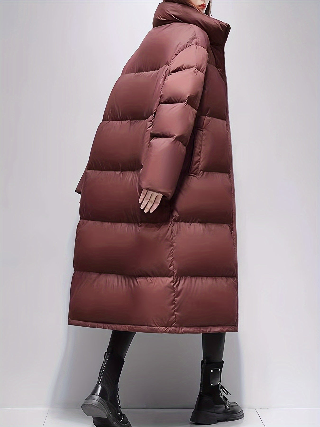 Long Puffer Jacket Winter Warm Stand Collar Activewear