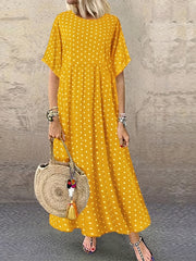 Polka Dot Dress Crew Neck Short Sleeve Casual Dress