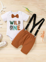 Baby Boy 1st Birthday Outfit Funny Cartoon Graphic Bow Tie Romper & Bib Pants
