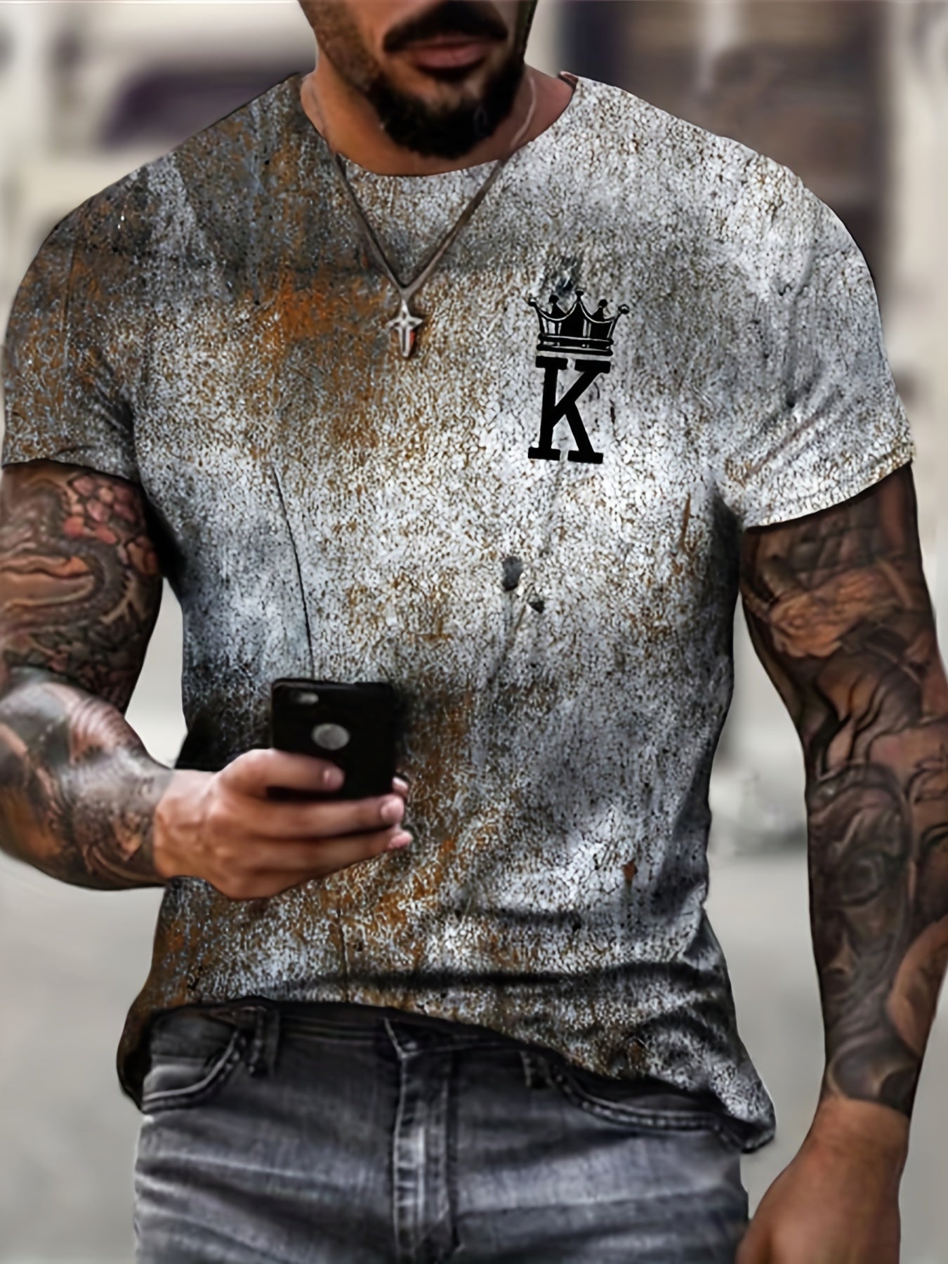 Men's 3D Pattern Graphic Active Tee Top Short Sleejson Slightly Stretch
