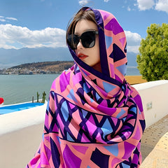 Geometric Print Large Scarf Block Shawl Boho Sunscreen Head Wrap