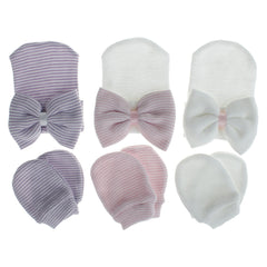 3 Sets Baby Girls Thermal Bow Cap & Mittens Set