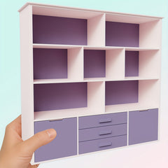1:12 Scale Purple Dollhouse Bookshelf Miniature Storage Shelf for Dollhouse De