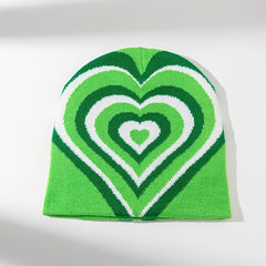 Y2K Jacquard Heart Ladies Knitted Hat Green