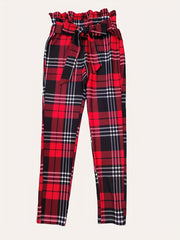 Plaid Print Tie Waist Pants for Women