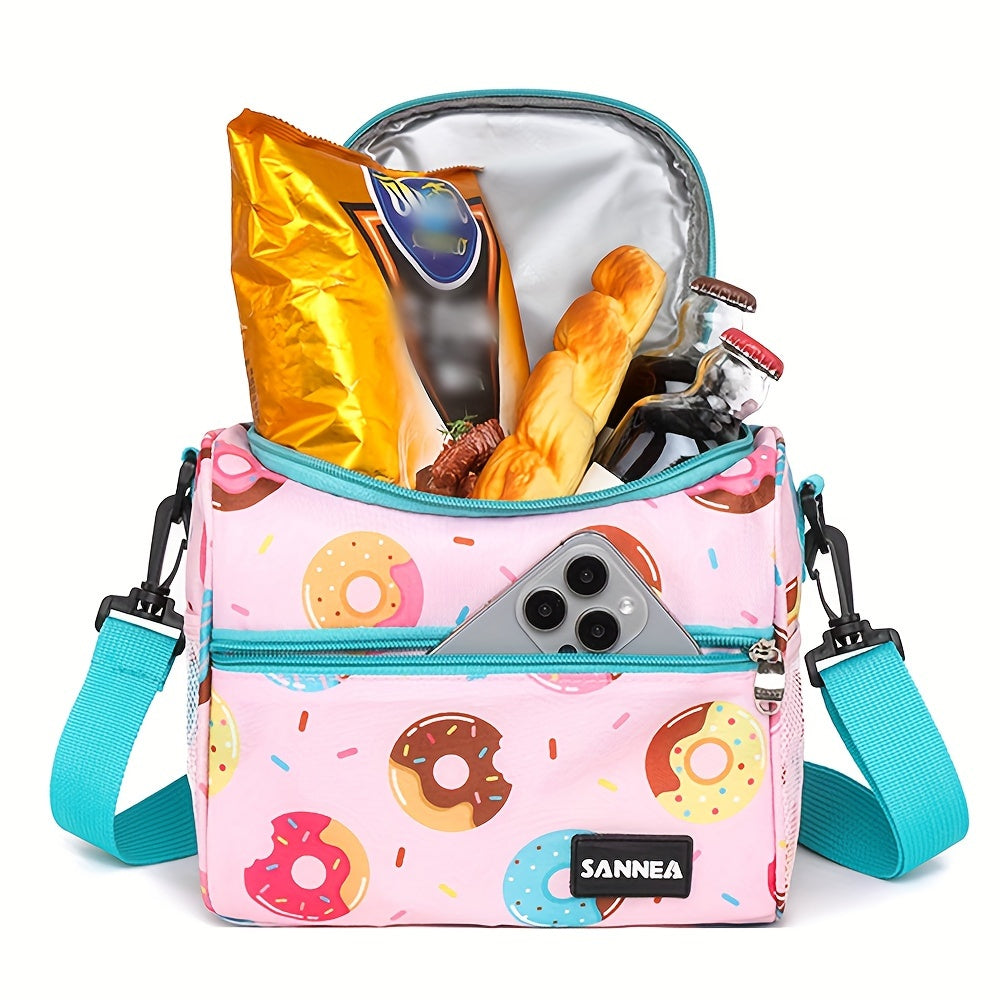 Pink Insulated Lunch Bag Water Resistant Crossbody Picnic Tote