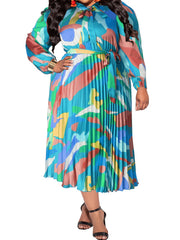 Abstract Print Lantern Sleeve Maxi Dress