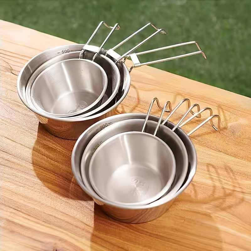3pcs Stainless Steel Outdoor Bowl Camping Folding Bowl Portable Tableware