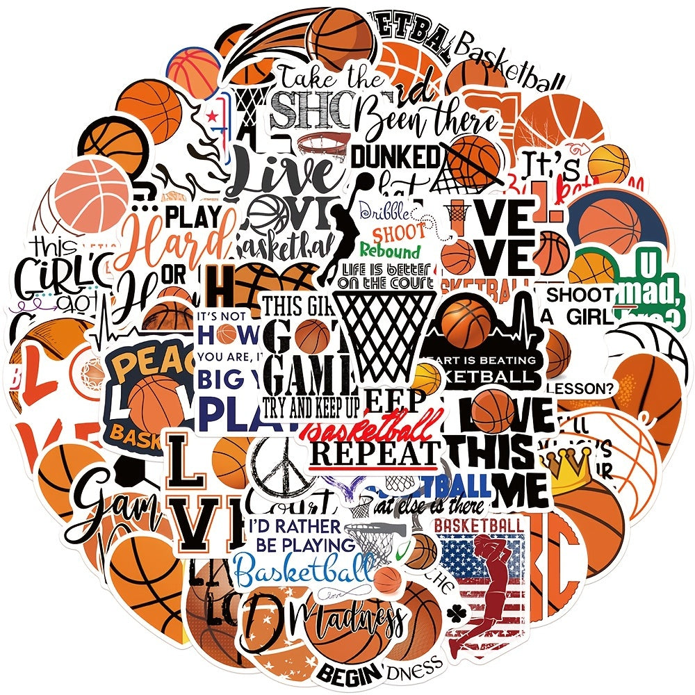 50pcs Basketball Sports Waterproof Stickers for Water Bottles Helmets Scooters