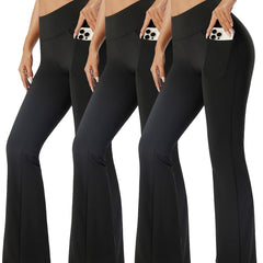 Solid Yoga Flared Pants With Pocket Stretchy High Waist Sports Bootcut
