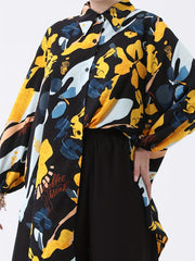 Geometric Print Button Up Collar Blouse
