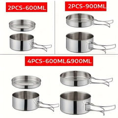4pcs Stainless Steel Cookware Set Lightweight Cooking Kit for Camping