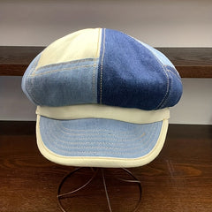 Denim Patchwork Newsboy Hat Classic 8 Panels Cap Unisex Octagonal Cap