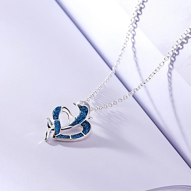Dolphin Decor Heart Pendant Necklace - Party Gift For Girls