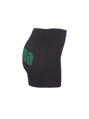 Colorblock Letter Print Skinny Yoga Shorts for Women