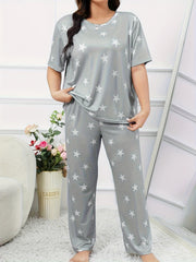 Star Print Tee & Pants Set Soft Loungewear Two Piece Set