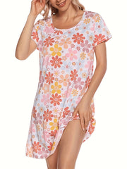 Floral Print NightDress Short Sleeve Pajama Dress