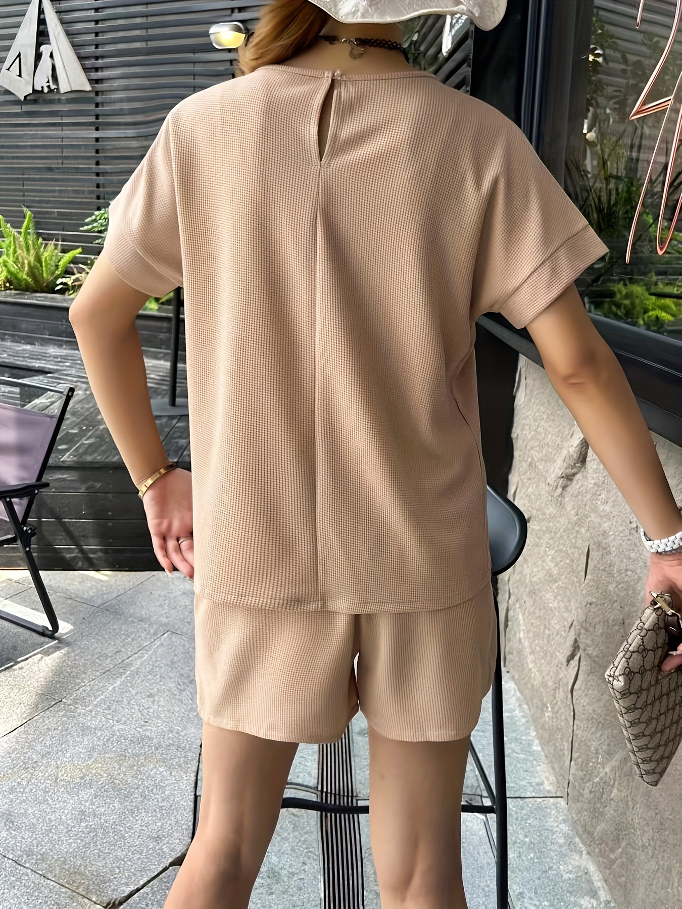 Casual Matching Two piece Set Short Sleeve T shirt & Drawstring Basic Shorts