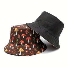 Reversible Mushroom Bucket Hat Printed Cartoon Basin Hat