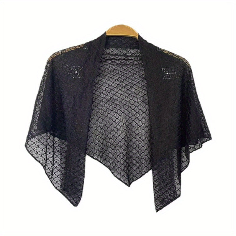 Rhinestone Decor Bowknot Shawl Triangle Scarf Solid Cape For Women