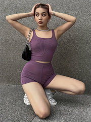 Tank Top & High Waist Shorts Workout Set Women's Clothing