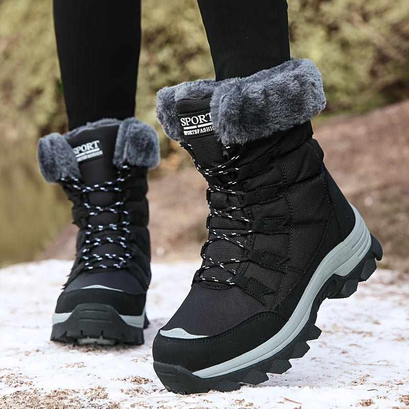 Women's Anti-slip Hiking Boots Fleece Lined Winter Mid Calf Lace-up Snow Boots
