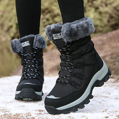 Women's Anti-slip Hiking Boots Fleece Lined Winter Mid Calf Lace-up Snow Boots