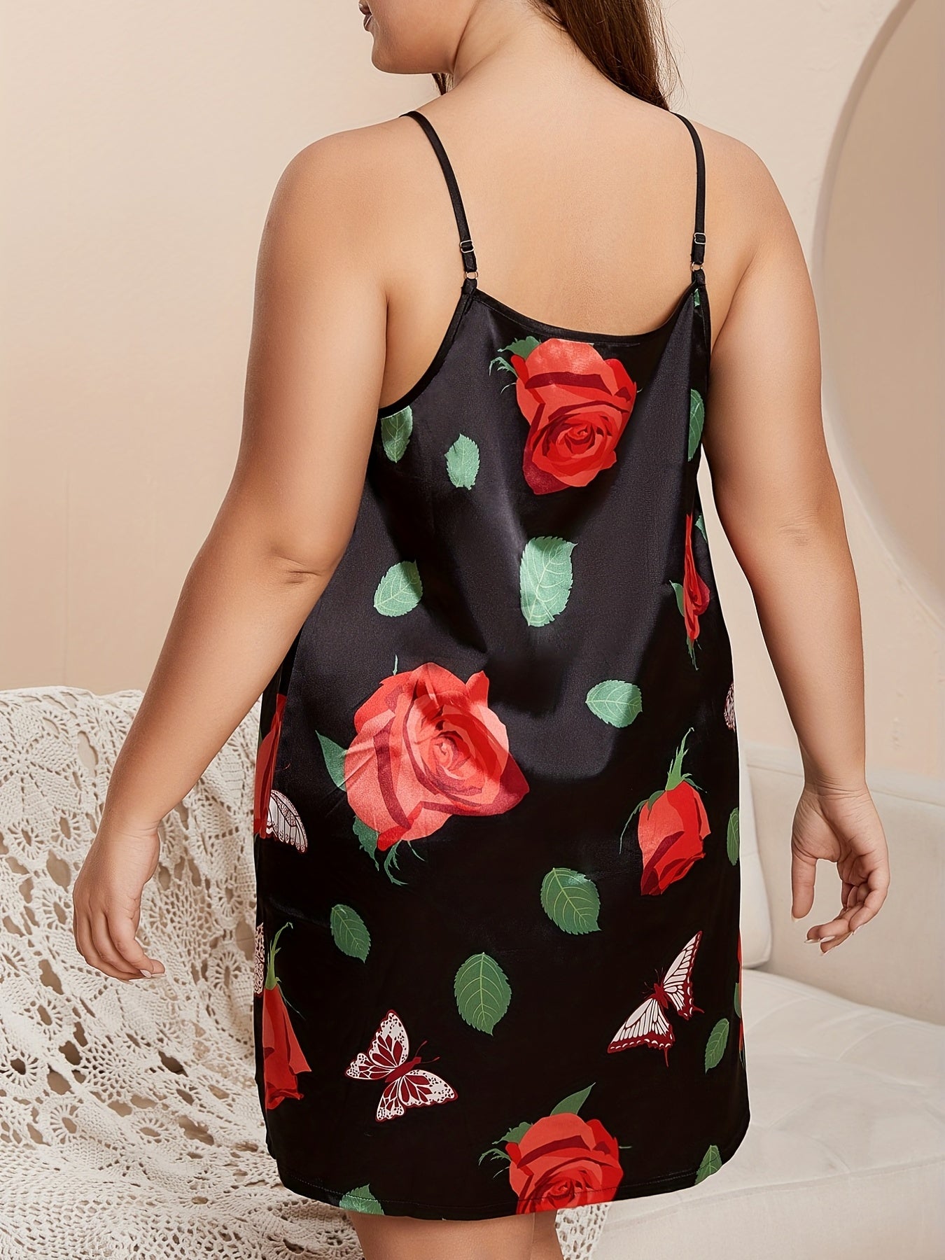Rose & Butterfly Print Cami Nightdress & Robe Set