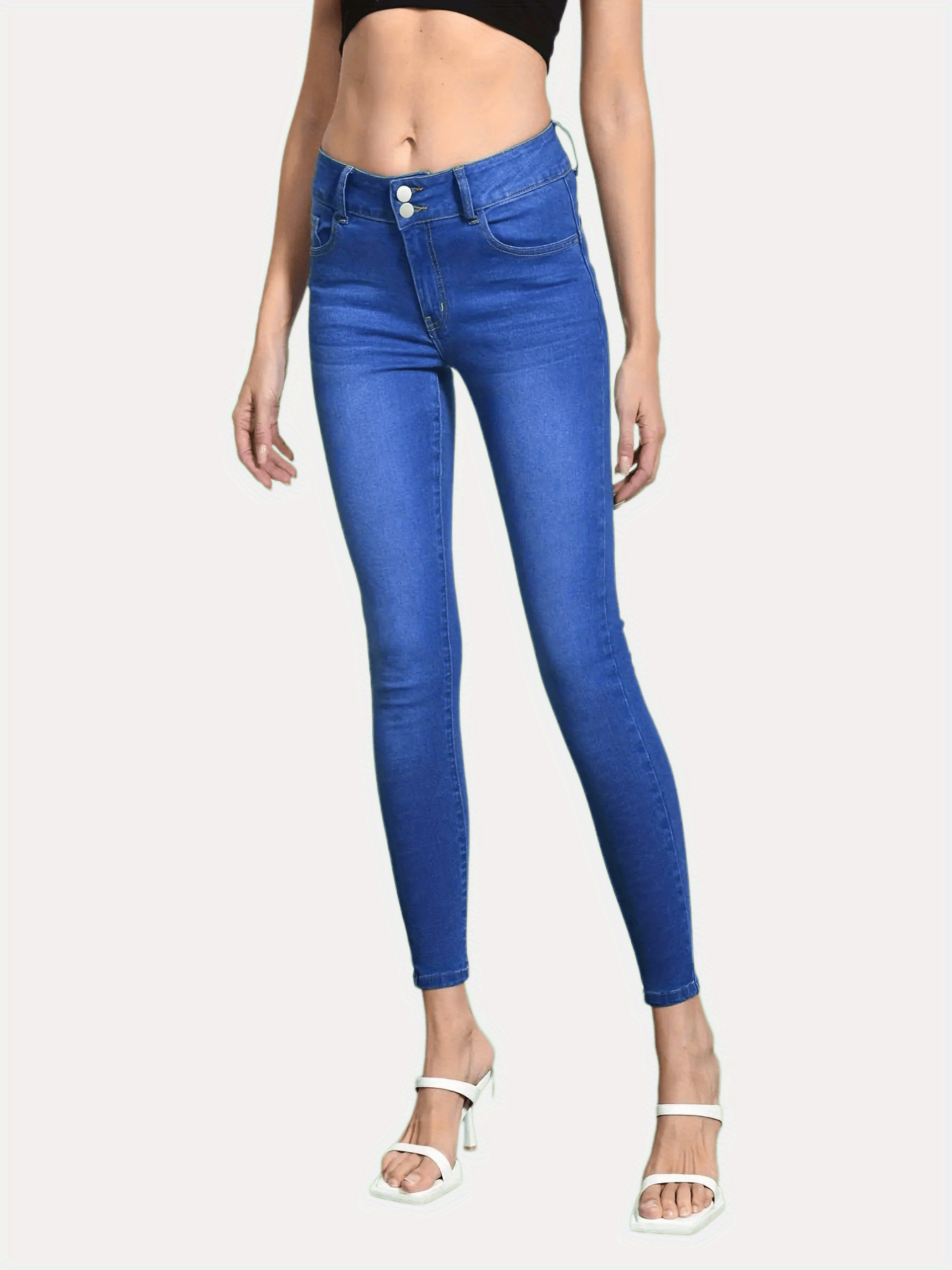 High Waist Skinny Jeans Slim Fit Ankle Length Denim Pants