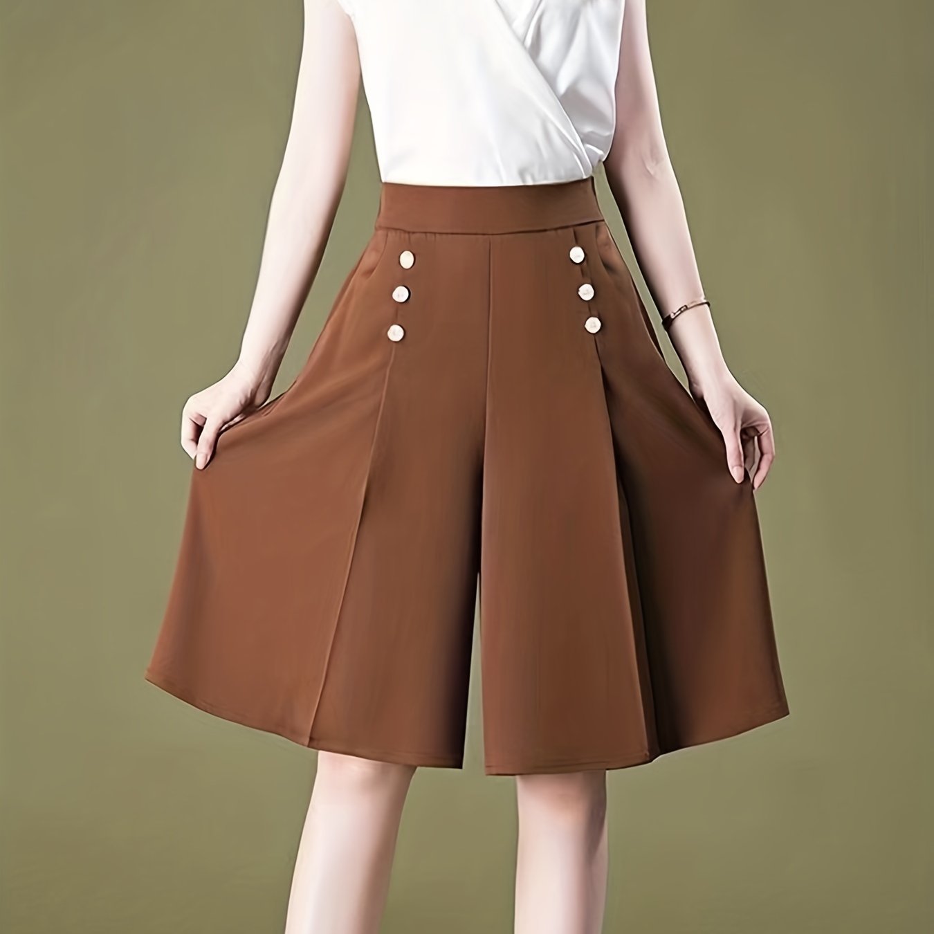 Elastic Waist Bermuda Shorts Casual Wide Leg Shorts