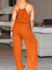 Summer Casual V Neck Halter Split Backless Jumpsuit