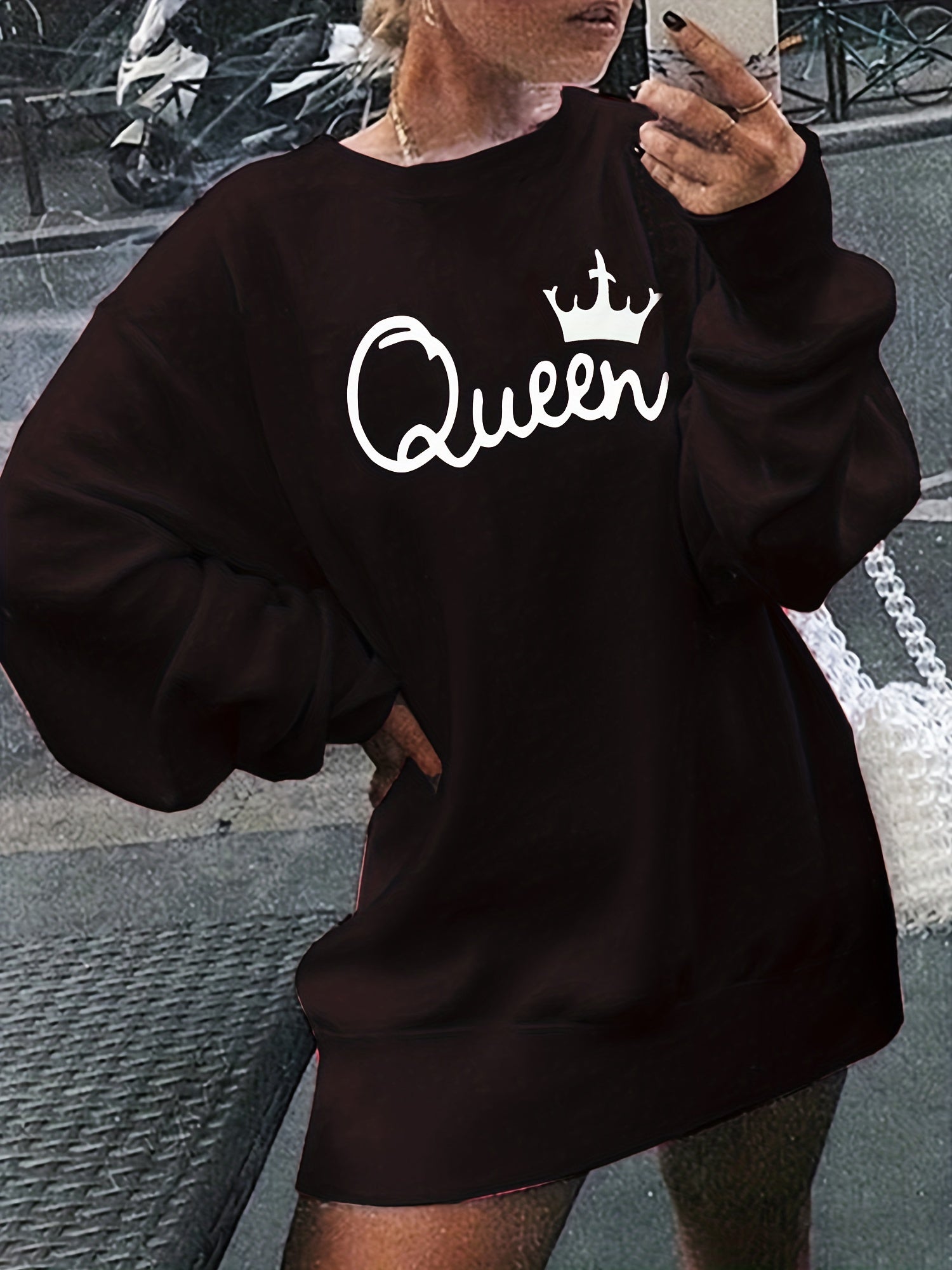 Women's Letter & Crown Print Sweatshirt Dress
