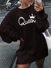Women's Letter & Crown Print Sweatshirt Dress