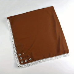 Lace Square Scarf Faux Pearl Flower Decor Bandana Solid Hijab for Women