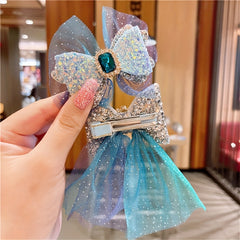 Mesh Princess Sequin Bow Hair Clips Holiday Party Gift