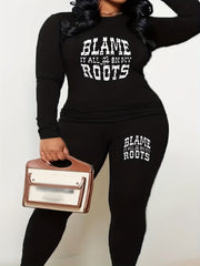 Slogan Print Long Sleeve Top & Leggings Set
