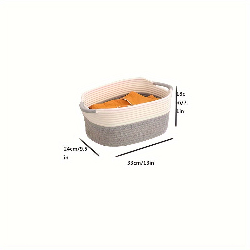 Cotton Rope Woven Storage Basket with Handle for Living Room