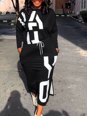 Women's Plus Letter Print Top & Skirt Set